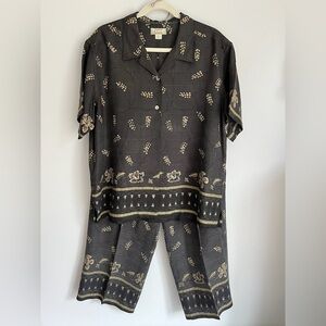 Tommy Bahama silk floral set button down blouse + pant large